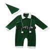 ACSUSS Infant Baby Boys Girls Christmas Outfit Long Sleeve Top with Hat Leather Waistband Jumpsuit Romper Green 9-12 Months view 3