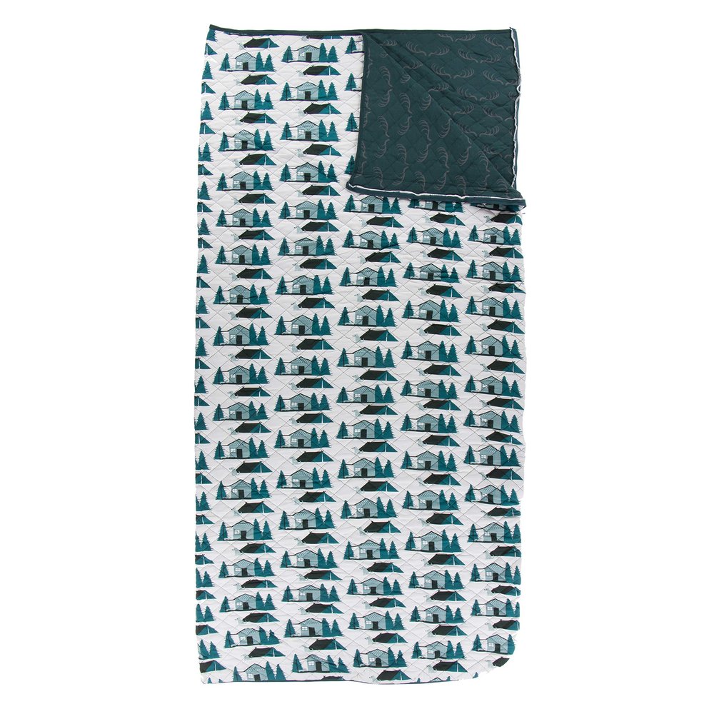KicKee Pants Print Quilted Sleeping Bag for Kids, Designed from Viscose from Bamboo, Keep Warm Away from Home with a Cozy Sleepover Bag (Natural Cabins and Tents/Pine Deer Rack - One Size)