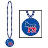 Club Pack of 12 Blue Beads with Democratic Medallion Necklace Party Accessories 33" view 1