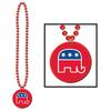 Club Pack of 12 Red Beads with Republican Medallion Necklace Party Accessories 33" view 1