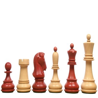 1950 Reproduced Dubrovnik Bobby Fischer Chessmen V3.0 in Stained Crimson Boxwood/Boxwood  3.7" King | Handcrafted Weighted Chess Set for Collectors & Professionals