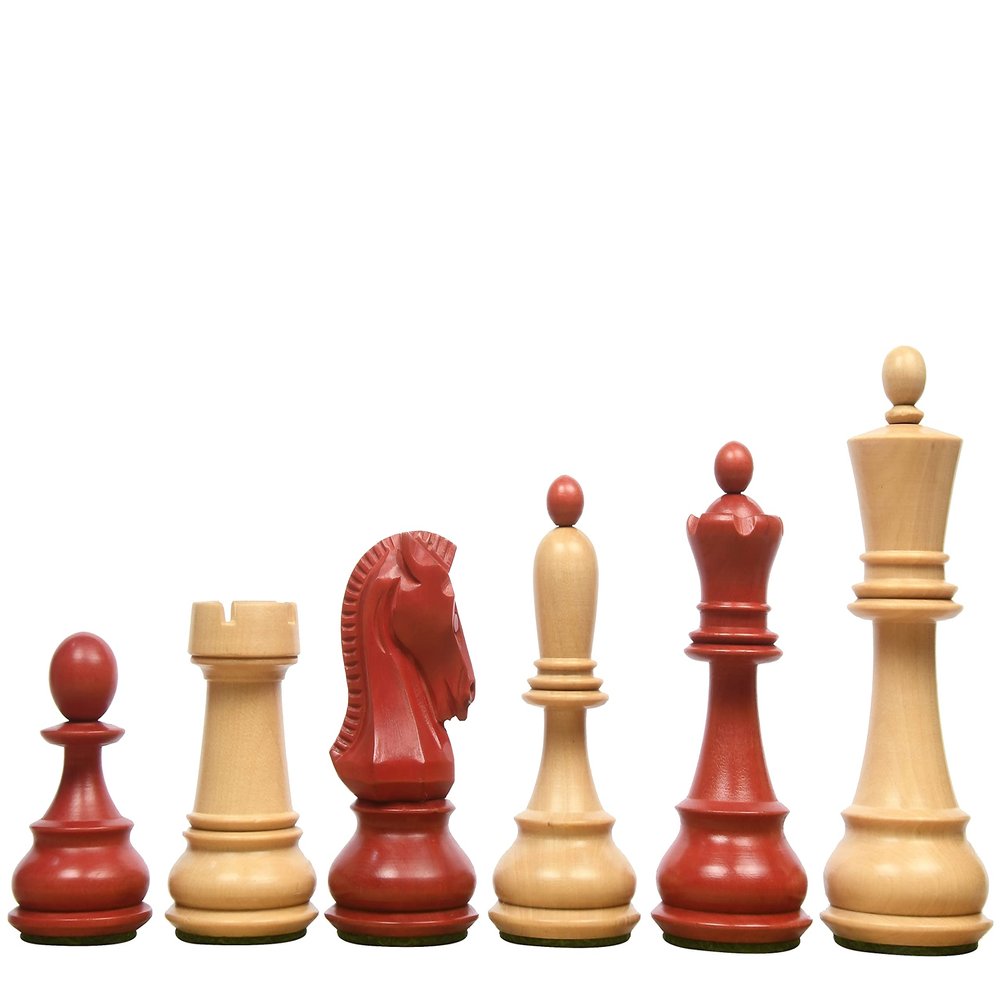 1950 Reproduced Dubrovnik Bobby Fischer Chessmen V3.0 in Stained Crimson Boxwood/Boxwood  3.7" King | Handcrafted Weighted Chess Set for Collectors & Professionals