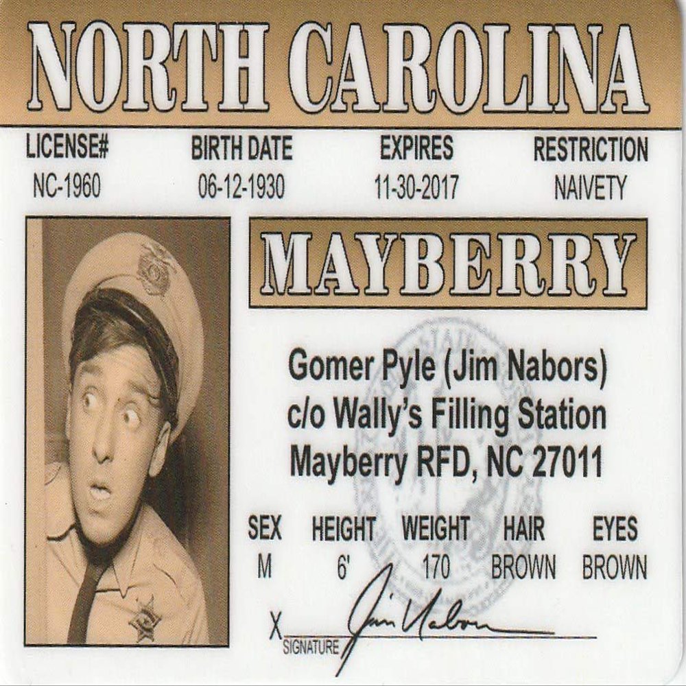 Signs 4 Fun Parody ID | Gomer Pyle Jim Nabors ID | Fake ID Novelty Card | Collectible Trading Card Drivers License | Novelty Gift for Holidays | Made in The USA
