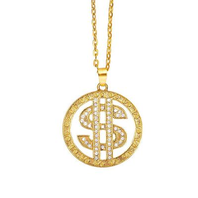 Boland 64420 - Necklace Dollar Sign Gold with Rhinestones, for Adults, Fashion Jewellery with Pendant, Jewellery, Millionaire, Mafia Boss, Carnival, Carnival, Halloween, Theme Party