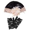 Boland 64346 Kostmset 46346-Set Charleston Hat and 1 Pair of Gloves for Women, Lace with Flower, Gemstones, Flapper, 20s Costume Set, Carnival Party, Halloween, Multicoloured, standard size view 1