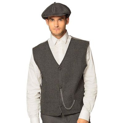 Boland 33015 33015 Set Birmingham Hat and Vest Costume Set England Beret Hat Herringbone Fabric Carnival Fancy Dress Carnival Theme Party Men Grey/Brown M/L