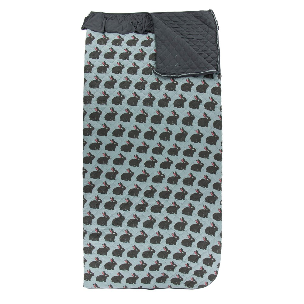 KicKee Pants Printed Ruffle Quilted Sleeping Bag for Kids, Viscose from, Keep Warm Away from Home with a Cozy Sleepover Bag (Jade Forest Rabbit/Stone - One Size)