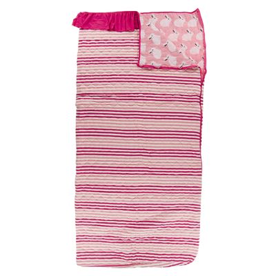 KicKee Pants Printed Ruffle Quilted Sleeping Bag for Kids, Viscose from Bamboo, Keep Warm Away from Home with a Cozy Sleepover Bag (Forest Fruit Stripe/Strawberry Forest Rabbit - One Size)