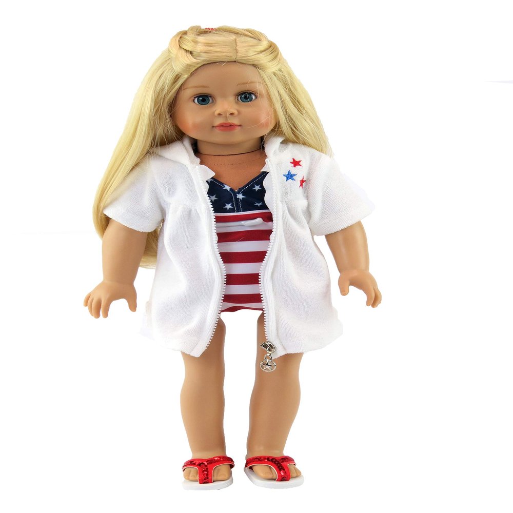 American Fashion World Patriotic Swimsuit and Coverup for 18-Inch Dolls | Premium Quality & Trendy Design | Dolls Clothes | Outfit Fashions for Dolls for Popular Brands