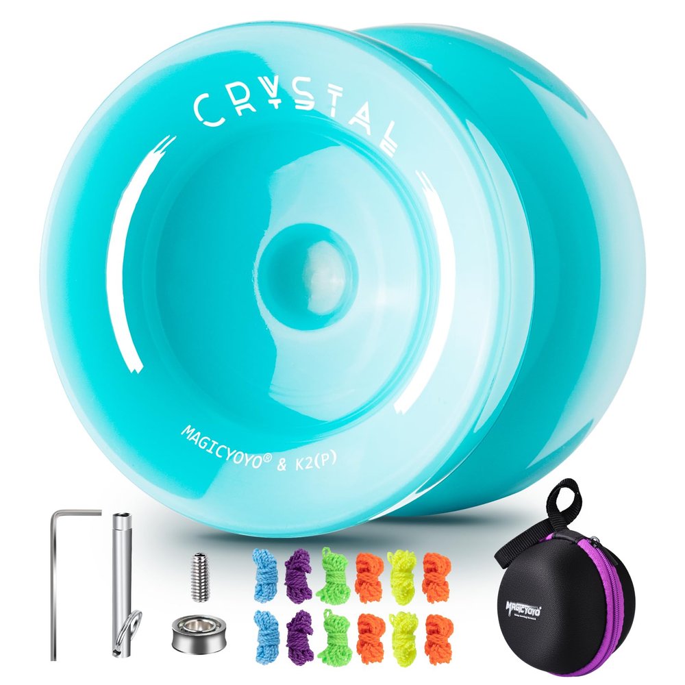 MAGICYOYO Responsive Yoyo for Beginners K2, Dual Purpose Yo Yo for Kids with Replacement Unresponsive Bearing for Intermediate + Bearing Remover + Yo-yo Case Bag + 12 Yoyo Strings (Blue)