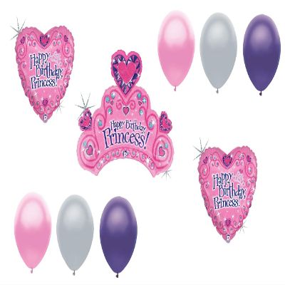 Princess Tiara Happy Birthday Shimmery Party 9 Piece Favors Decor Balloons Set