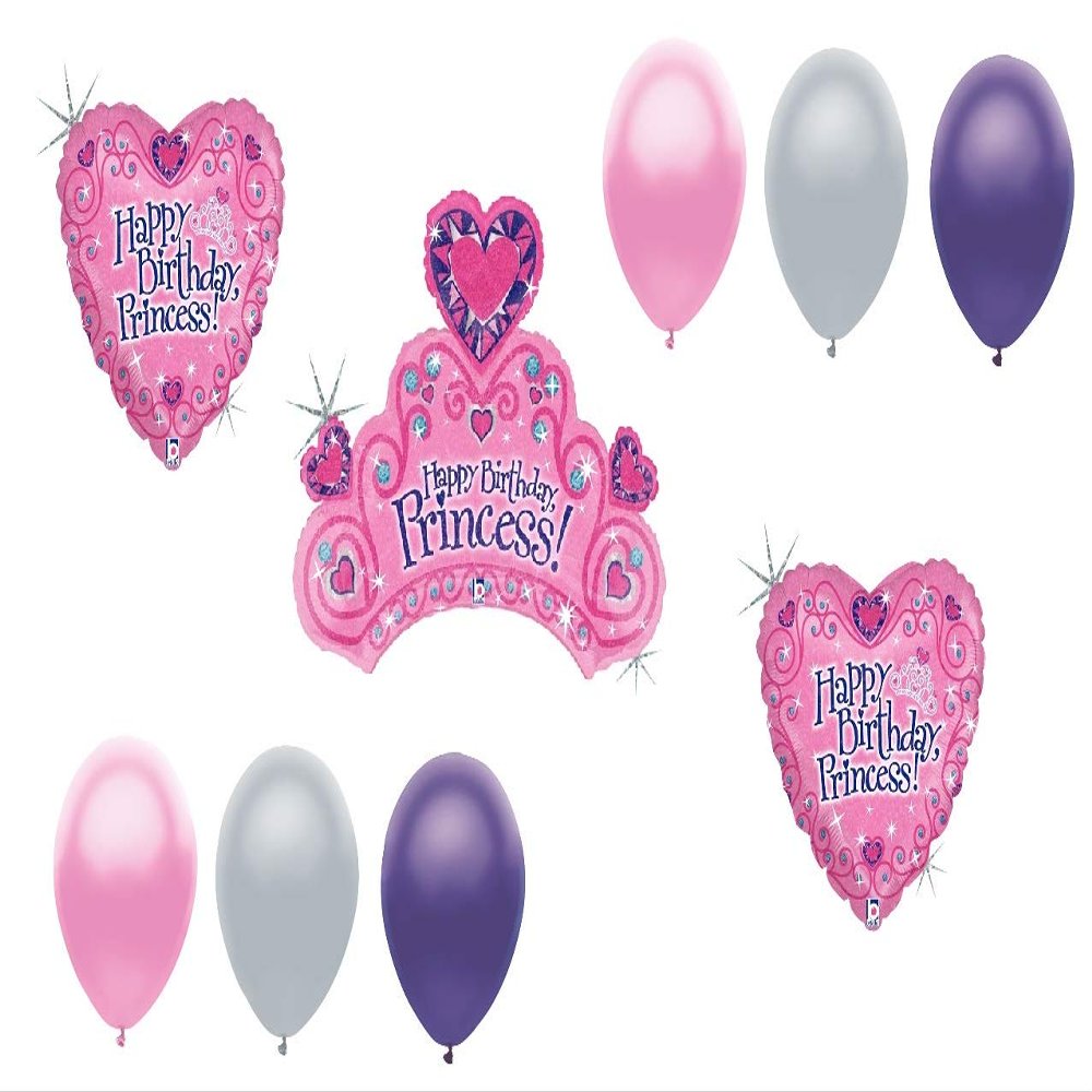 Princess Tiara Happy Birthday Shimmery Party 9 Piece Favors Decor Balloons Set