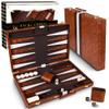 Premium Backgammon 15 Inches Medium Brown - Backgammon Sets for Adults and Kids - Leatherette Back Gammon Board Game Set - Travel Backgammon Set Board Encased with Accessories view 1