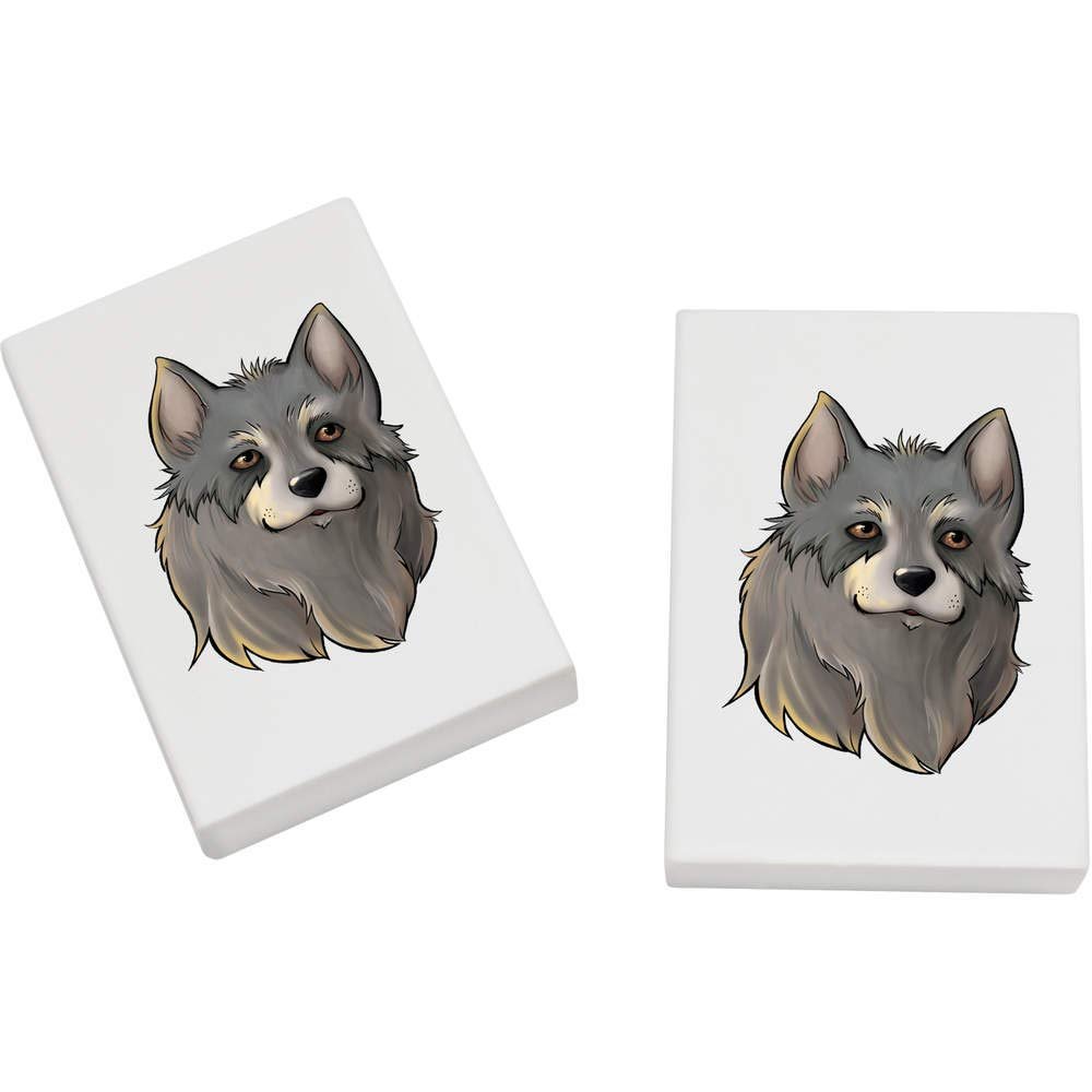 Azeeda 2 x 45mm 'Grey Wolf Head' Erasers/Rubbers (ER00025188)