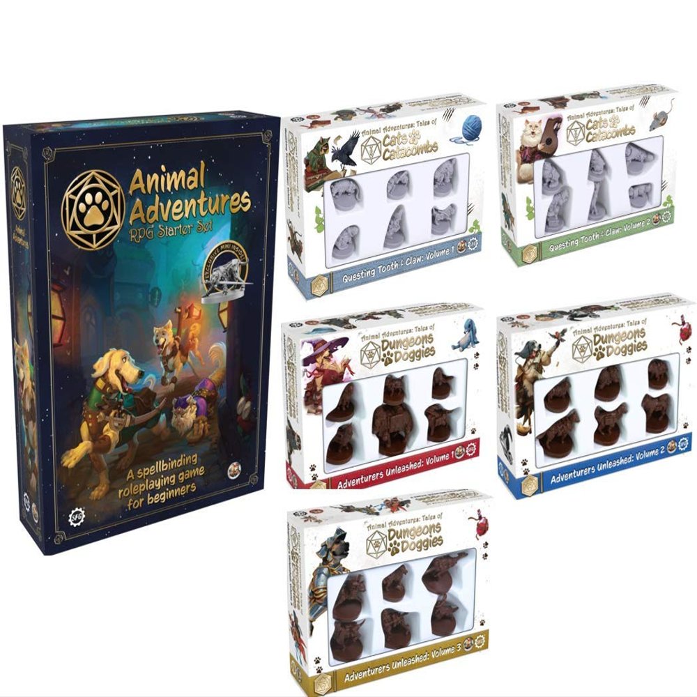 Animal Adventures Bundle Starter Set Plus Dog Miniatures Volume 1-3 and Cat Miniatures Volume 1-2 (6 Items)