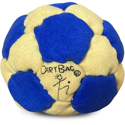DIRTBAG 32 Panel Footbag, Flying Clipper Original Design, Sand Filled, Premium Quality, Machine Washable - Yellow/Blue.
