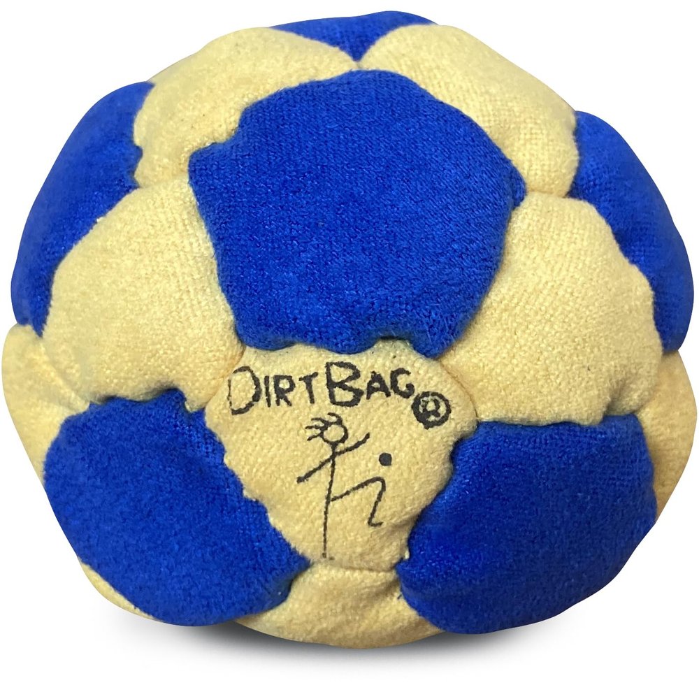 DIRTBAG 32 Panel Footbag, Flying Clipper Original Design, Sand Filled, Premium Quality, Machine Washable - Yellow/Blue.