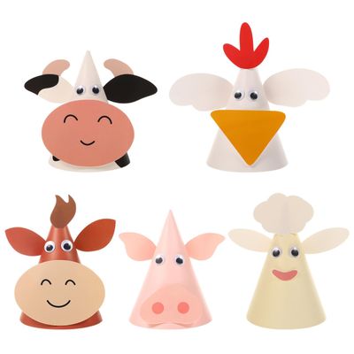 Amosfun Hat, 5pcs Kids Birthday Party Hats Zodiac Ox Cow Cone Hats Farm Animals DIY Photo Props for Children Toddlers Holiday Birthday Baby Shower Party Supplies Favors