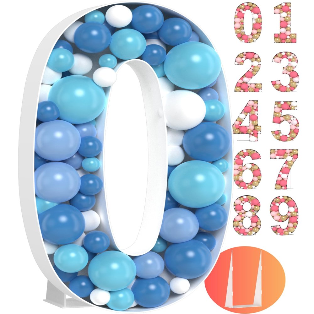 3FT Large Marquee Numbers - Easy to Assemble Number 0 Balloon Frame - Globos De Cumpleaos - Ideal Paper Mache Numbers for Birthday Decorations For Girl & Boys