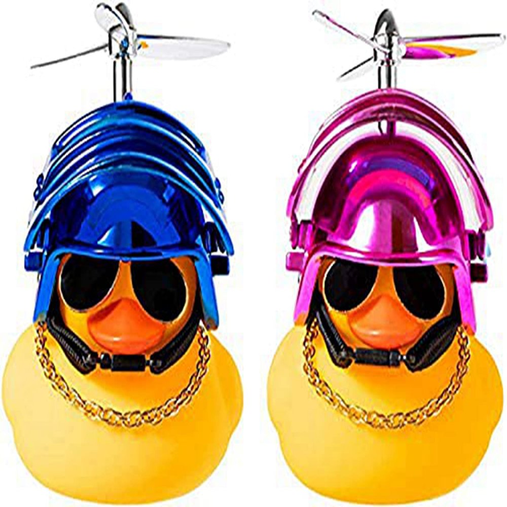 2 Pack Rubber Duck Toys Car Decorations Cool Helmet Yellow Duck Car Dashboard Ornaments Set, Blue and Pink Rubber Ducks with Propellers Helmet, Sunglasses, Gold Chain for Adults, Kids Gift