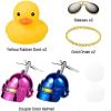 2 Pack Rubber Duck Toys Car Decorations Cool Helmet Yellow Duck Car Dashboard Ornaments Set, Blue and Pink Rubber Ducks with Propellers Helmet, Sunglasses, Gold Chain for Adults, Kids Gift view 2
