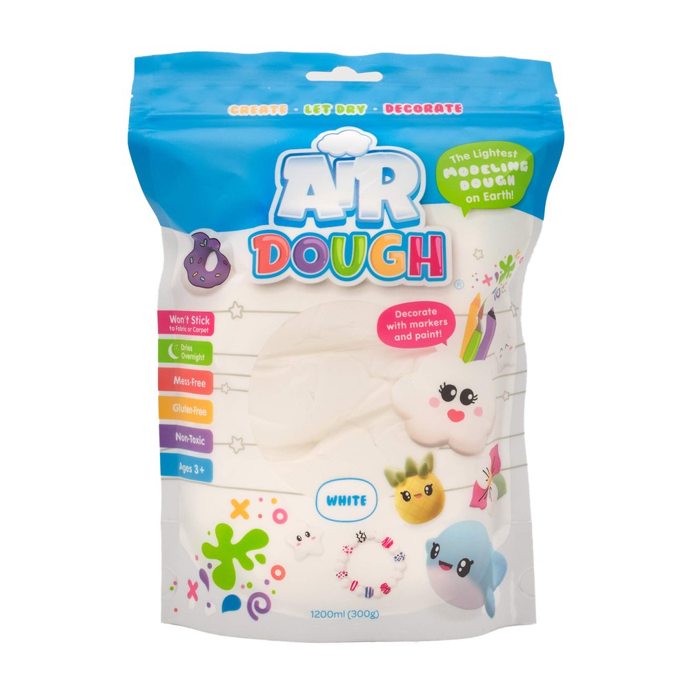 Air Dough - White, Air Dry, Ultra Light, Non-Toxic Modeling Clay in a Resealable Bag Including Tutorial Videos (Educational, Create & Decorate DIY, Kids Gifts, Arts & Crafts for Boys & Girls)