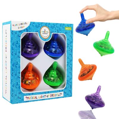 The Dreidel Company Four Hanukkah Musical Light-Up Dreidel Spinning Tops Set, Plays 2 Classic Hanukkah Songs, Assorted Colors (4-Pack)
