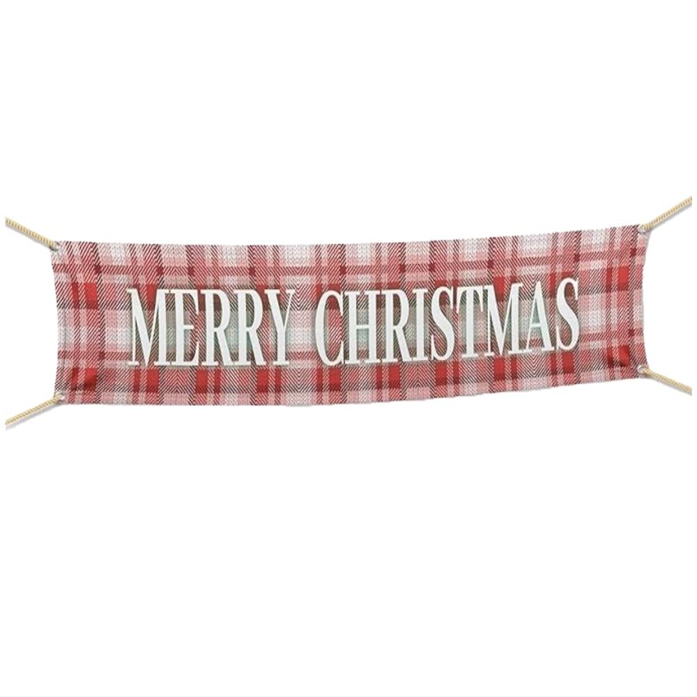Large Merry Christmas, Red Christmas Plaid Decorations, Christmas Party Supplies, Waterproof Vinyl (2x10 Feet)