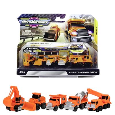 Micro Machines MMW0021 Construction Crew Pack, Features 5 Plus Corresponding Scene-Highly Collectible Themed Toy Cars Tiny Vehicles, Huge World, Orange