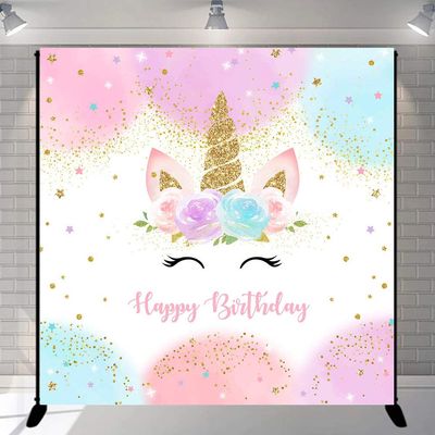 Mocsicka Unicorn Birthday Decorations Unicorn Backdrop for Girls Birthday Party 6x6ft Pastel Rainbow Unicorn Glitter Stars Dots Happy Birthday Banner Photo Booth Props