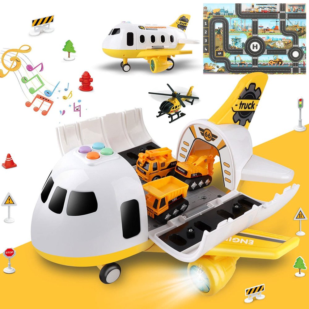 Dwi Dowellin Construction Airplane Toys,Car Toys Set with Light and SoundGreat Birthday Gifts for 3 4 5 6 Years Old Boys (Medium)