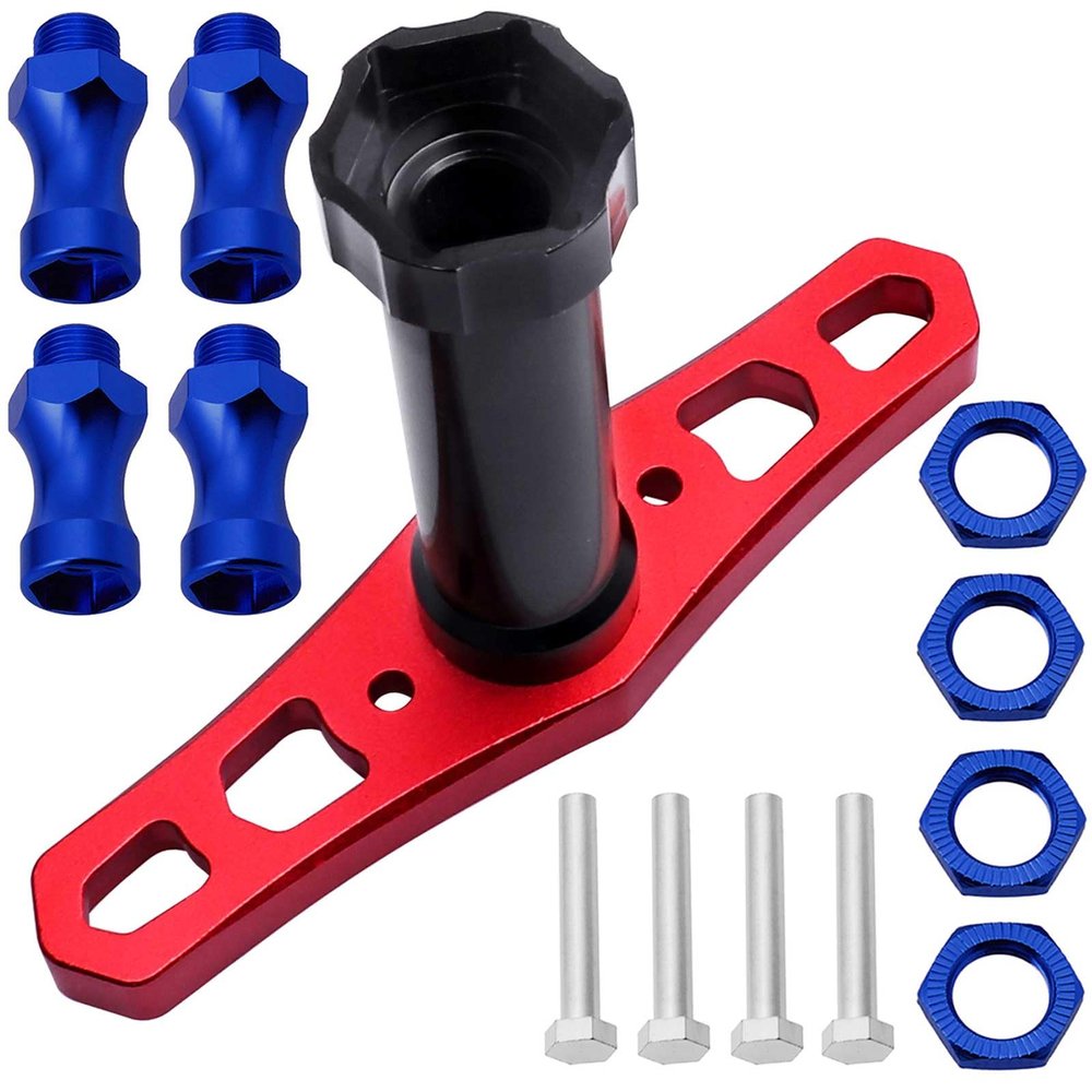 Hobbypark Metal Alumimum 12mm to 17mm Wheel Hex Hub Adapter Extension Conversion w/Wrench for 1/10 RC Cars Monster Trucks Off Road Buggy Upgrade 1/8 Tires (with Navy Blue Adapter)