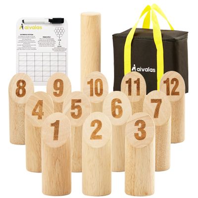 Aivalas Wooden Tossing Game Set, 12PCS Numbered Block Toss Games with Scoreboard & Carrying Case, Outdoor Lawn Backyard Beach Game, Gift for Toss Party Group