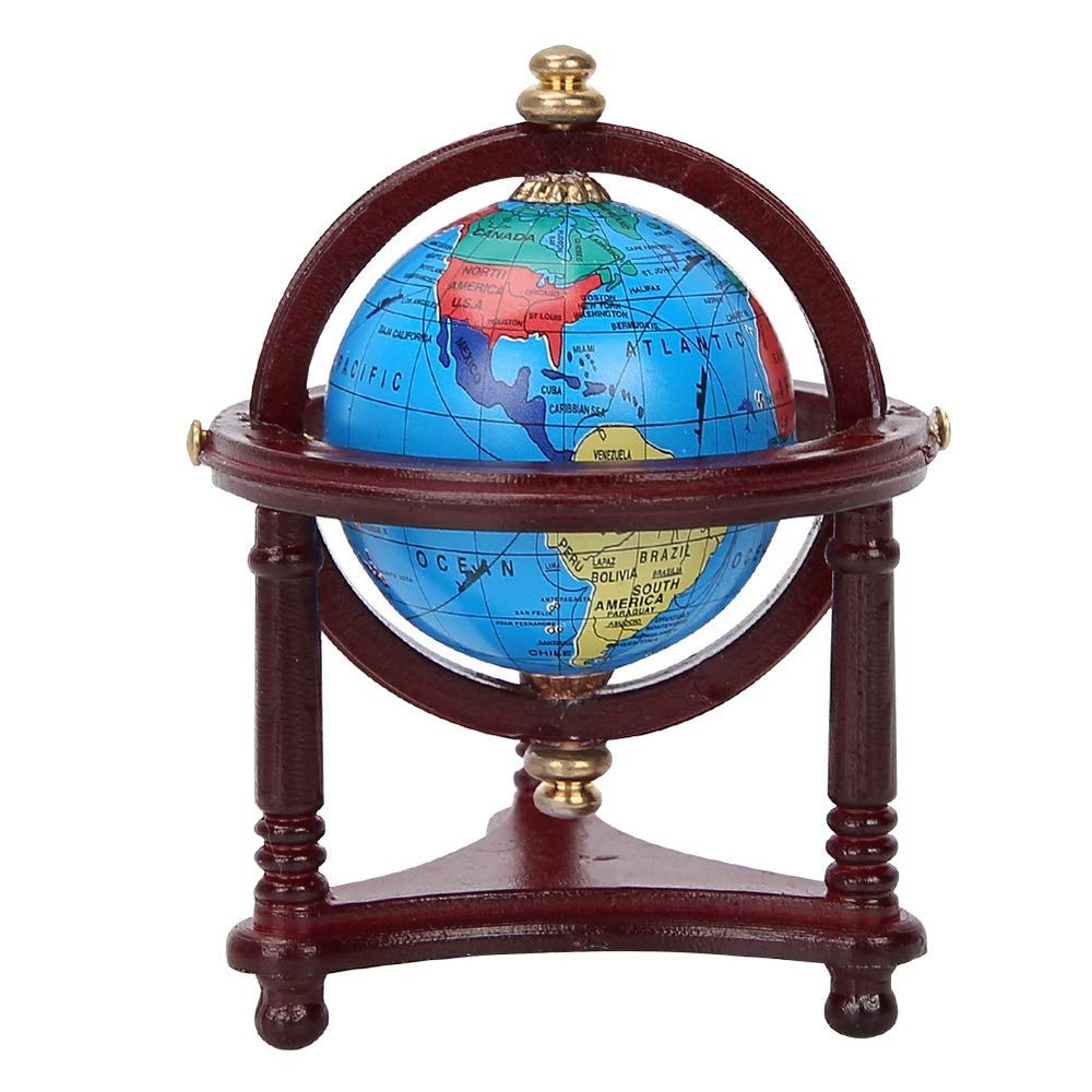 Dollhouse Decoration Globe, Dollhouse Mini Globe Exquisite Appearance Dollhouse Globe, Safe Rotatable for 1/12 Scale Doll(Mahogany)