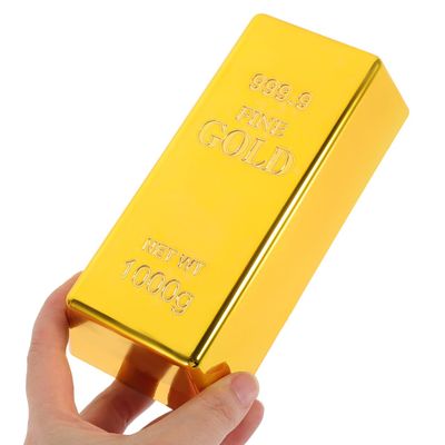 Kisangel Hollow Plastic Golden Brick 6.5X3X1.9 Inches Simulation Fake Golden Bar Decorative Prop Paperweight Office Desk Accessory Party Decoration