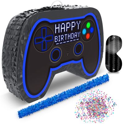 Jergrim Blue Video Game Controller Piata (Small Stick Included) 17x11x 3 Perfect for Birthday Gamer Parties, Party Decor, Gaming theme parties and other Decorations
