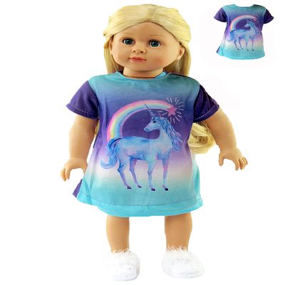 American Fashion World Unicorn Nightgown Pajamas for 18-Inch Dolls | Premium Quality & Trendy Design | Dolls Clothes | Outfit Fashions for Dolls for Popular Brands