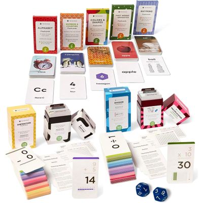 Think Tank Scholar 180 Preschool Flash Cards Bundle + 681 Math Addition, Subtraction, Multiplication and Division Flash Cards | All Math Facts Color Coded (Pre-K - 5th Grade)