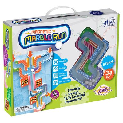 Mind Sparks Magnetic Marble Run, Assorted Colors, 9.6" W x 11.2" H Magnetic Board, 34 Pieces