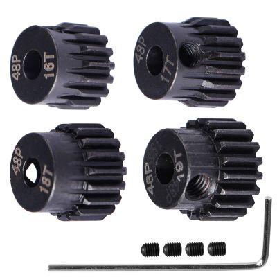 48P Hardened Steel Upgrade Pinion Gear Set: 16T 17T 18T 19T fit 3.175mm (1/8-Inch) RC Motor Shaft (Work with Steel Spur Gear) for RC Cars, Set of 4