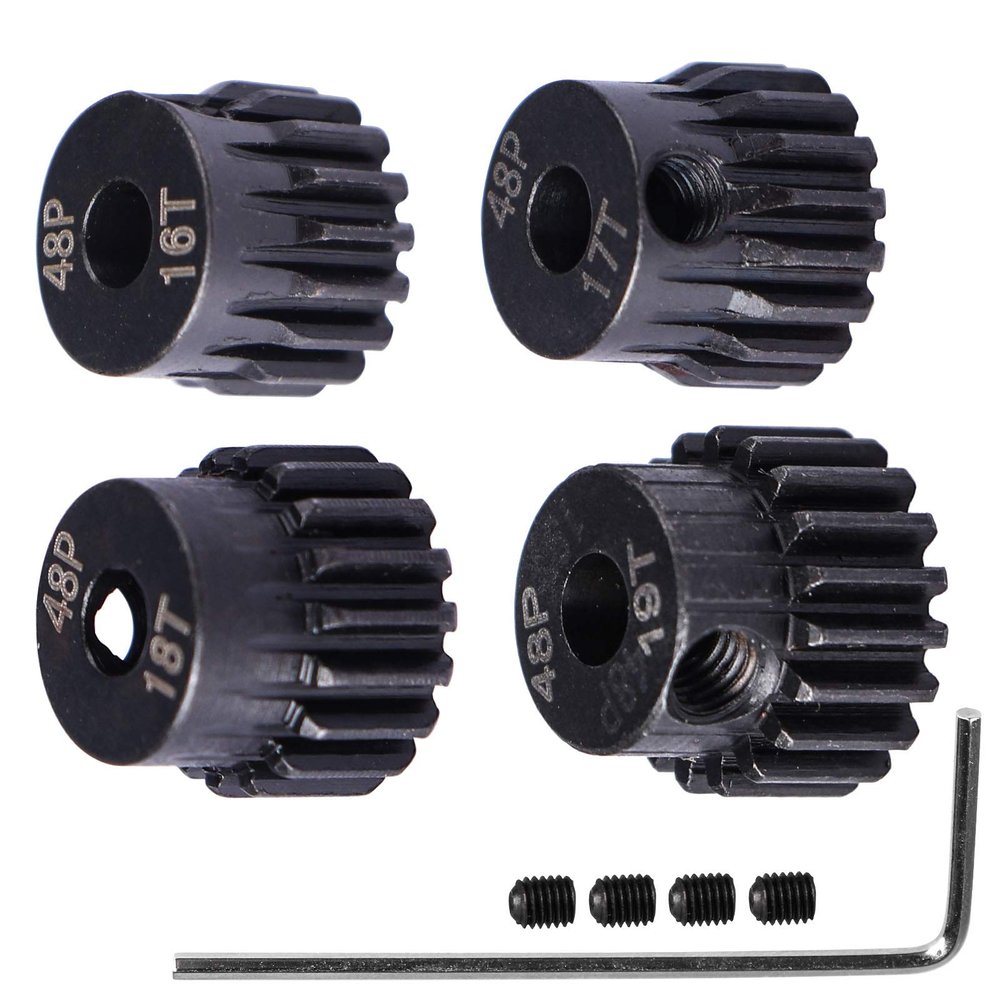 48P Hardened Steel Upgrade Pinion Gear Set: 16T 17T 18T 19T fit 3.175mm (1/8-Inch) RC Motor Shaft (Work with Steel Spur Gear) for RC Cars, Set of 4