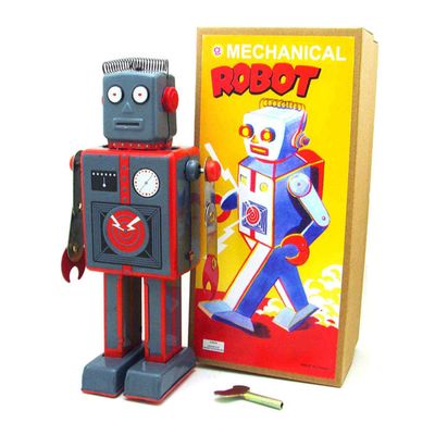 Charmgle Antenna Robot Tinplate Toy Adult Collection Spring Wind-up Toy Photo Props Novelty Tin Toy Party Favor Home Store House Decoration