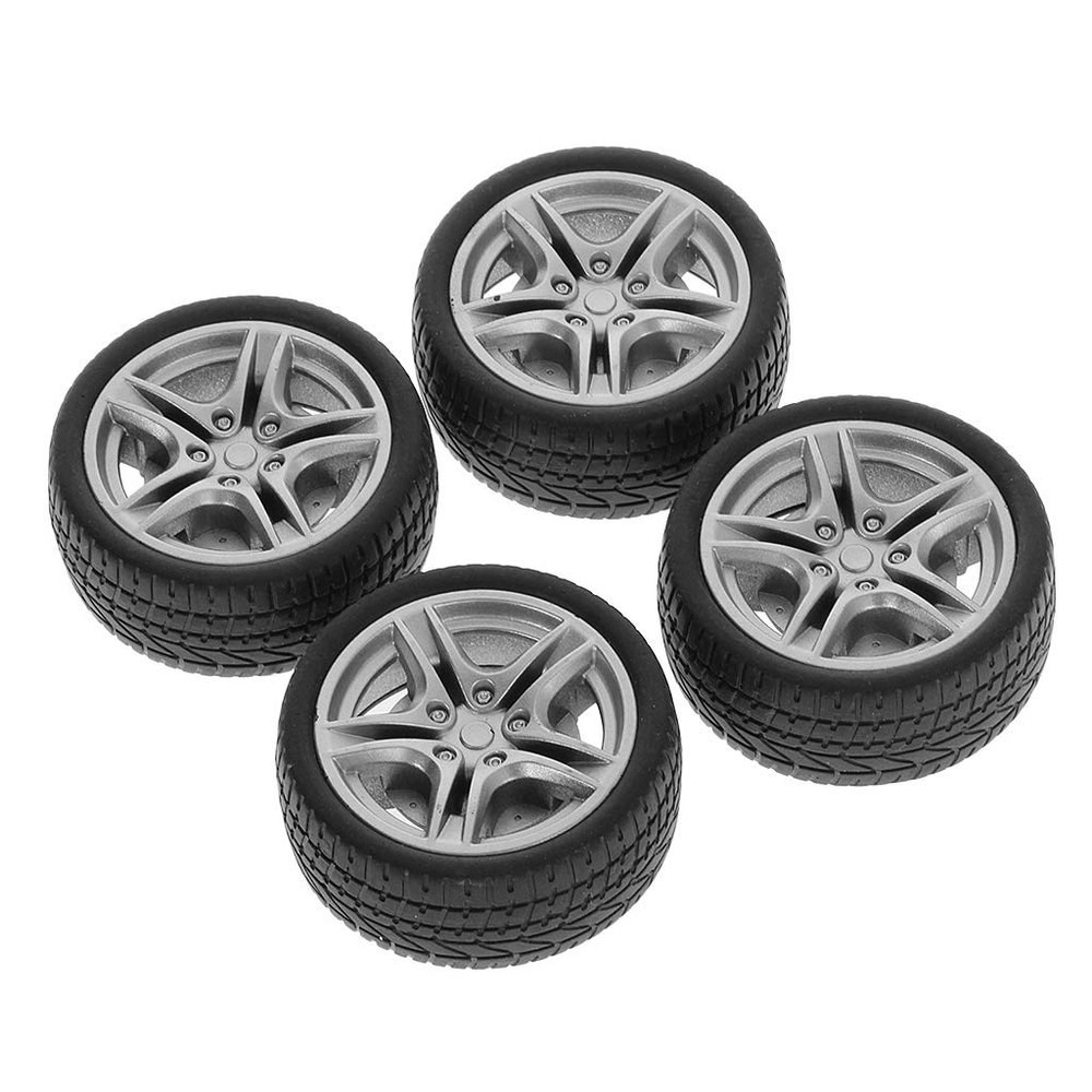 angwang Tires,4pcs 48mm Simulation Rubber Wheel Tire Wheel Toy Model DIY RC Spare Parts Black