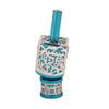 Yair Emanuel Decorative Dreidel on Base Turquoise Anodized Aluminum with Silver Metal Cutout Hanukkah Dreidel Spinning Top, Jerusalem Design, Size Medium view 1