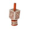 Yair Emanuel Decorative Dreidel on Base Orange Anodized Aluminum with Silver Metal Cutout Pomegranate Design Hanukkah Dreidel Spinning Top, Size Small view 1