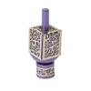 Yair Emanuel Decorative Dreidel on Base Purple Anodized Aluminum with Silver Metal Cutout Pomegranate Design Hanukkah Dreidel Spinning Top, Size Small view 1
