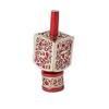 Yair Emanuel Decorative Dreidel on Base Red Anodized Aluminum with Silver Metal Cutout Pomegranate Design Hanukkah Dreidel Spinning Top, Size Small view 1