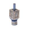 Yair Emanuel Decorative Dreidel on Base Blue Anodized Aluminum with Silver Metal Cutout Pomegranate Design Hanukkah Dreidel Spinning Top, Size Small view 1