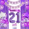 Purple 21st Birthday Decorations for Women Finally 21 Party Decorative Supplies with Finally 21 Birthday Sash Happy 21st Birthday Cake Topper Number 21 Foil Balloon view 1