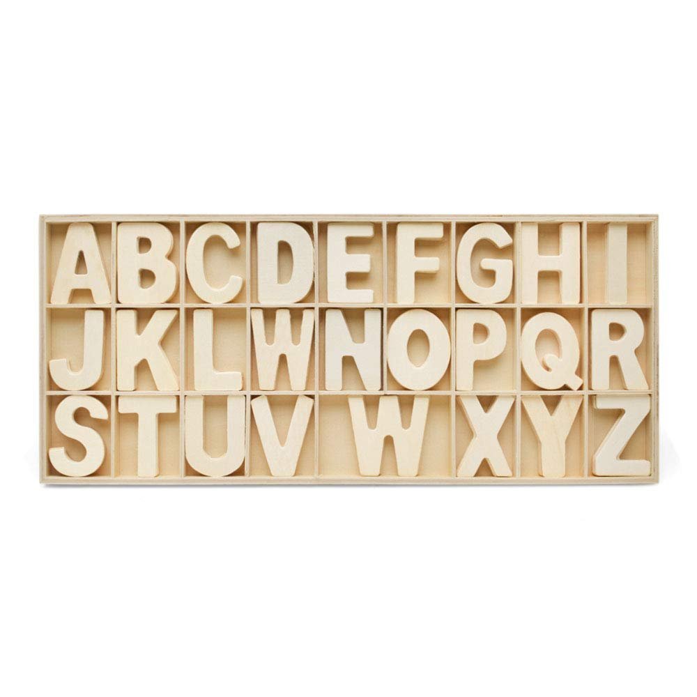 Alphabet Letters Tray, 3 Unfinished Wood Trays, Each with 104 Wooden ABC Letters, by Woodpeckers